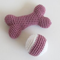 Purple Cotton Crocheted Squeaky Bone and Ball Dog Toy Set for Small Dogs, Made in USA
