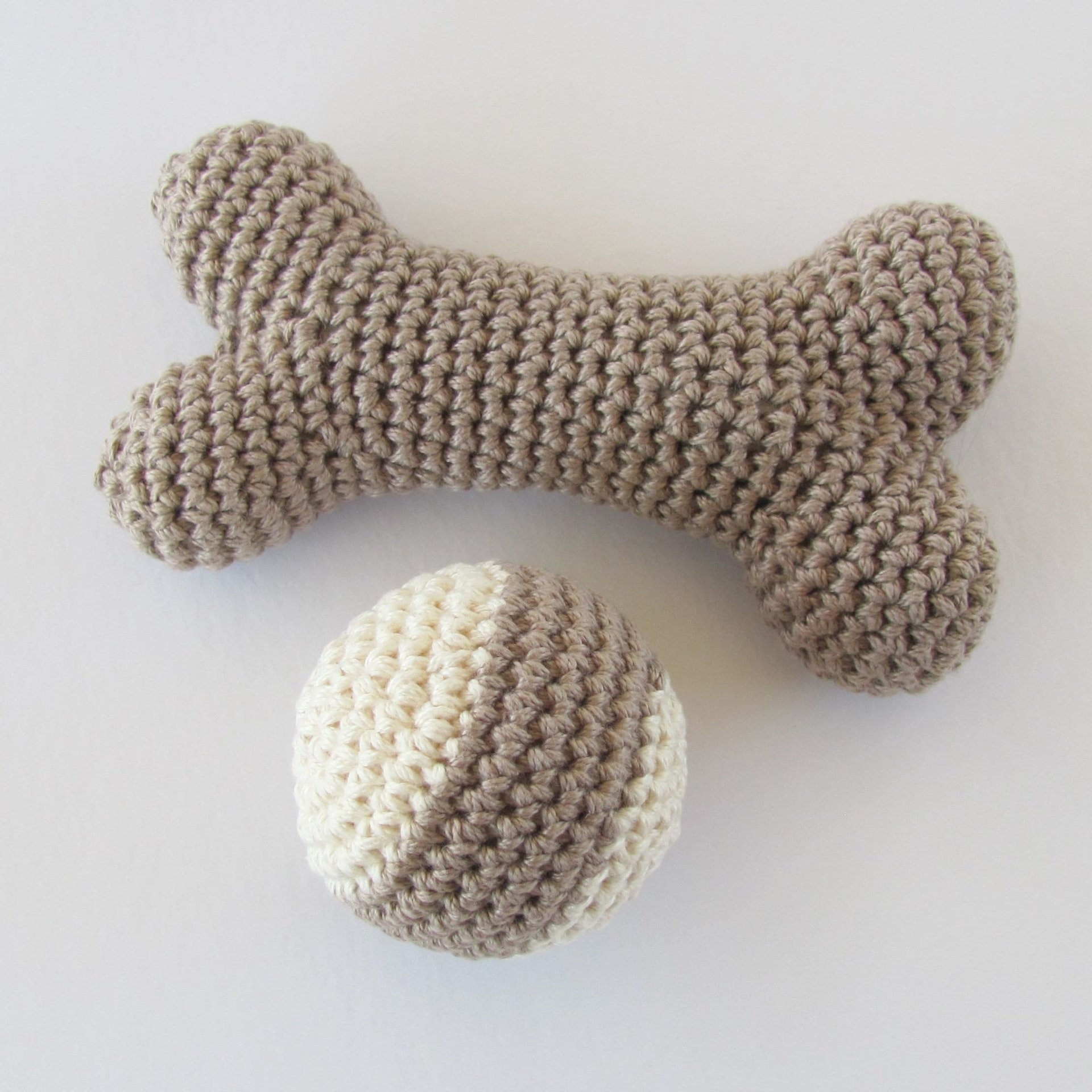Cotton Crocheted Squeaky Bone and Ball Dog Toy Set for Small Dogs, Made in USA