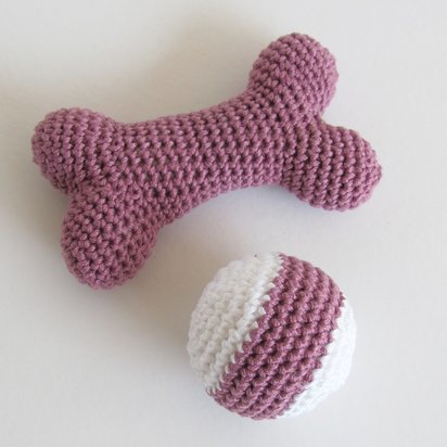 Purple Cotton Crocheted Squeaky Bone and Ball Dog Toy Set for Small Dogs, Made in USA